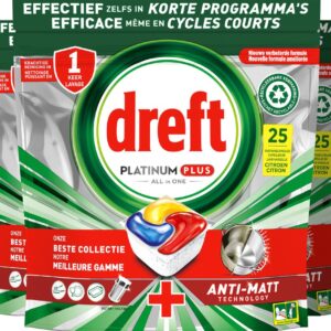 Dreft Platinum Plus All In One - Vaatwastabletten - Citroen - Voordeelverpakking 5 x 25 stuks (8006540796757)