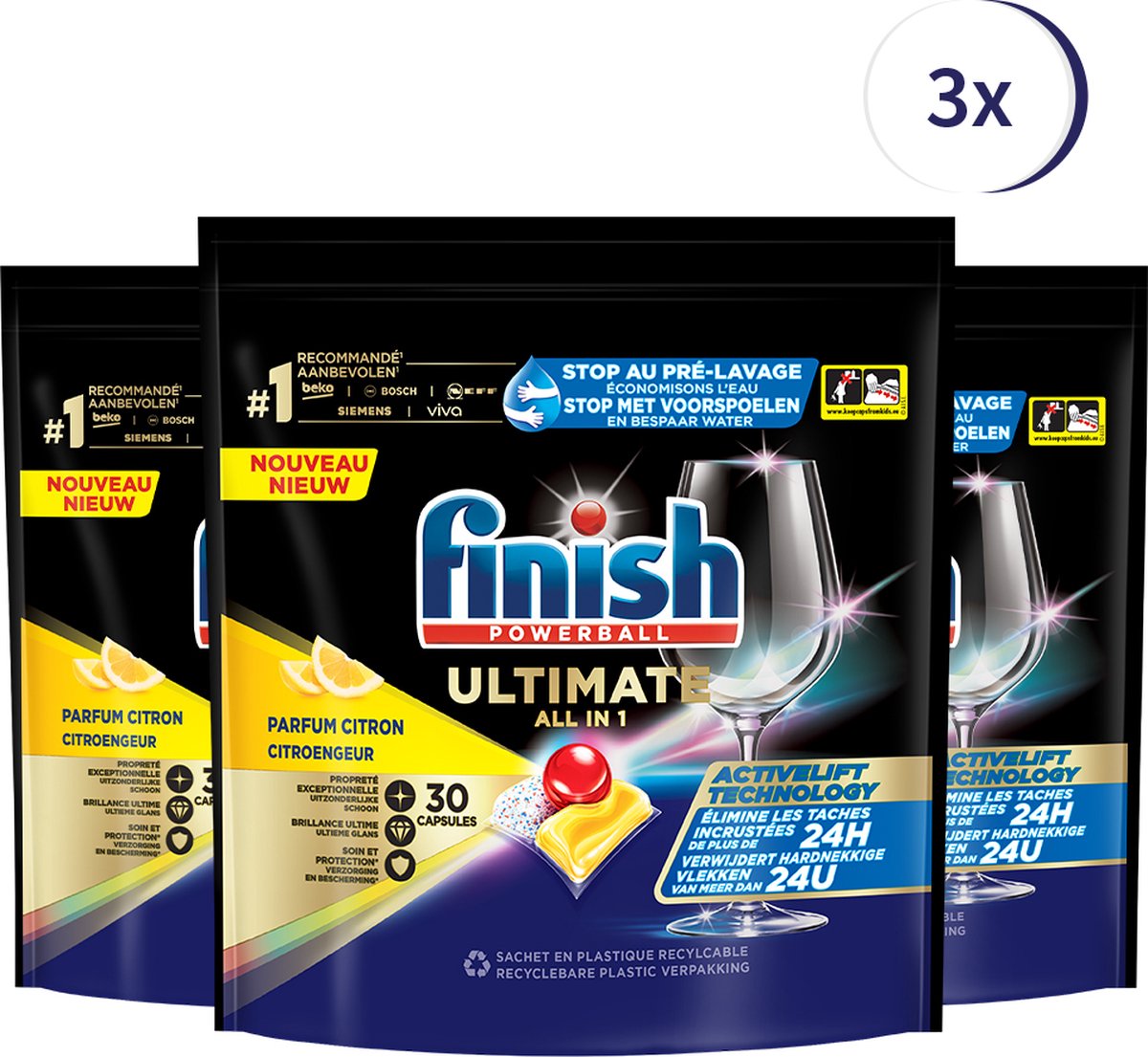 Finish Ultimate Citroen Vaatwastabletten - 30 Stuks x3 (8720065005643)