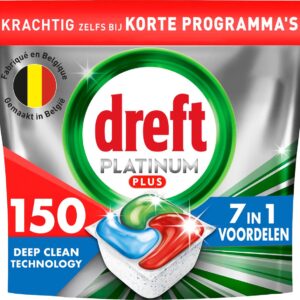 Dreft Platinum Plus All In One Vaatwasmiddel - Deep Clean Fresh Herbal Breeze - Voordeelverpakking 150 Vaatwastabletten (8700216268288)