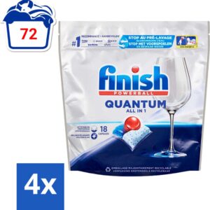 Finish Powerball - Quantum All in 1 - Vaatwastabletten - Stralende Glans - 18 Tabletten - Voordeelverpakking - 4 stuks (8002802979135)