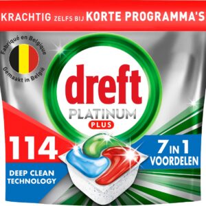 Dreft Platinum Plus All In One Vaatwasmiddel - Deep Clean Fresh Herbal Breeze - Voordeelverpakking 114 Vaatwastabletten (8700216268455)