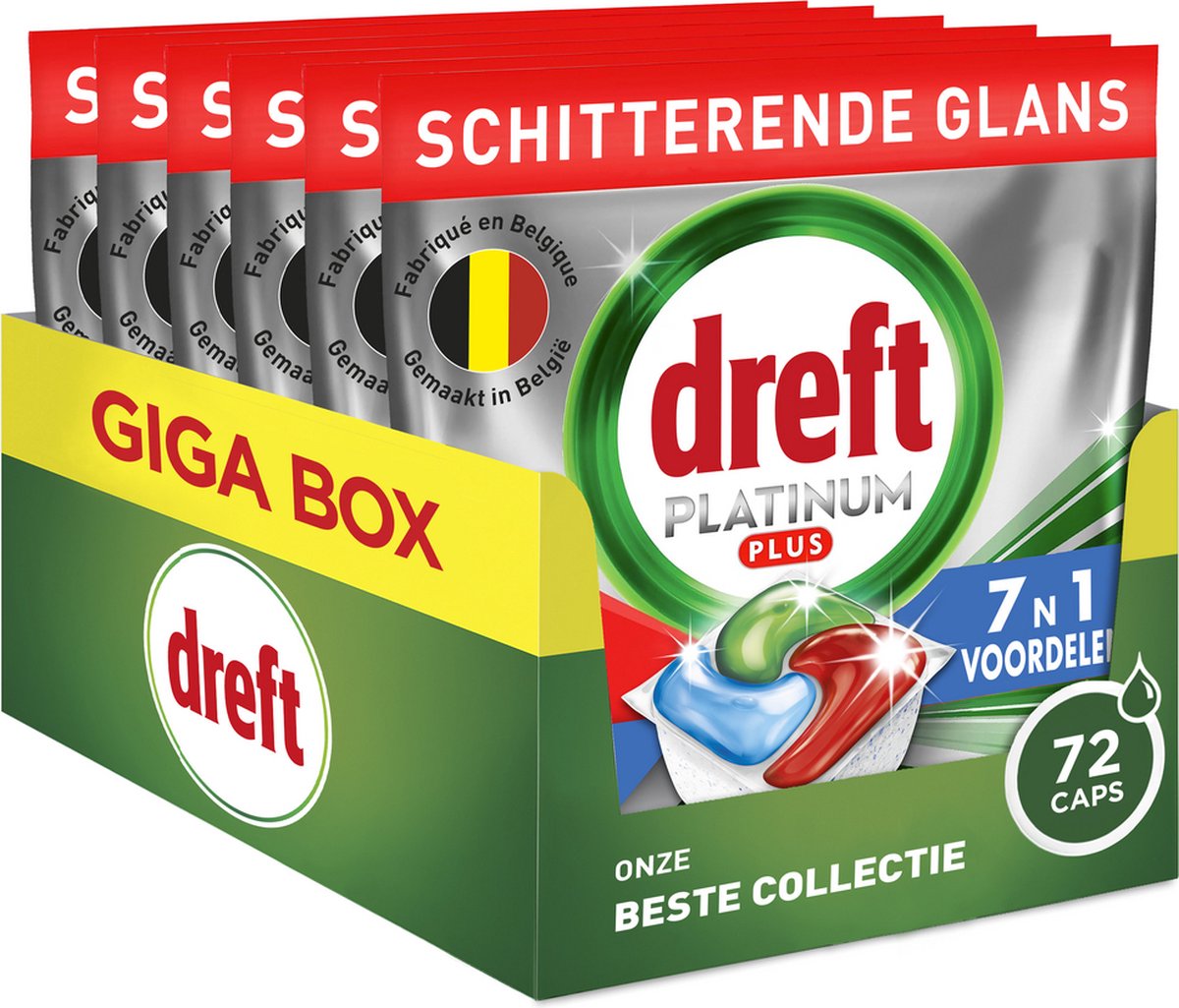 Dreft Platinum Plus All In One Vaatwastabletten Deep Clean-technologie - 6 x 12 stuks (8700216652421)