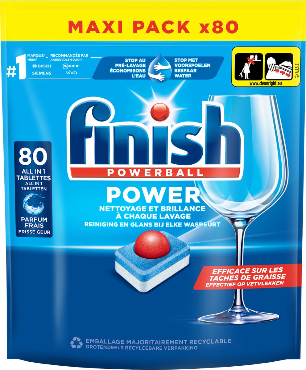 Finish Power All in One Regular Vaatwastabletten - 80 Stuks - kwartaalbox (8720065006121)