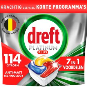 Dreft Platinum Plus All In One - Vaatwastabletten - Anti-dofheidstechnologie Citroen - Voordeelverpakking 6 x 19 Capsules (8700216268530)