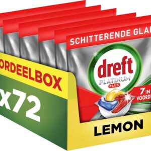 Dreft Platinum Plus All In One Vaatwastabletten - Citroen - Anti-dofheidstechnologie - 72 Capsules - Voordeelbox (8700216652360)