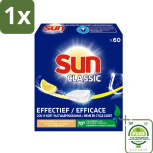 1 x Sun Classic - Vaatwastabletten - Voordeelverpakking - Citroen - 60 Tabletten - Vaatwastabletten - Citroen - Vaatwasser - Schoonmaakmiddelen - Fosfaatvrij (8017551505382)