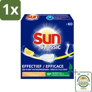 1 x Sun Classic - Vaatwastabletten - Voordeelverpakking - Citroen - 60 Tabletten- Vaatwastabletten - Citroengeur - Fosfaatvrije Vaatwastabletten - Vaatwasser - Vaatwasmiddel (8018000908631)