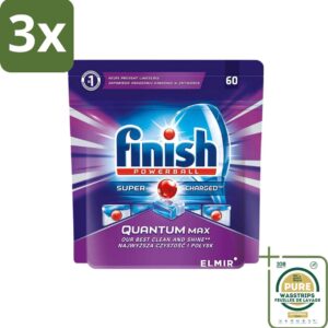 3 x Finish Powerball - Quantum MAX - Vaatwastabletten - Reiniging & Glans - 60 Tabletten - Grootverpakking - Vaatwasmiddel - Vaatwastabletten - Anti-kalk - Reiniging - Glans (8027301885923)