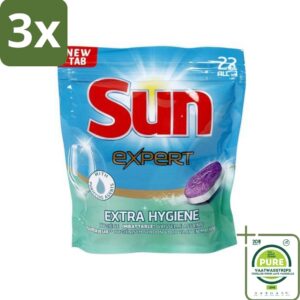 3 x Sun Expert - Extra Hygiëne - Vaatwastabletten - 22 Tabletten - Grootverpakking - Vaatwastabletten - Vaatwasser - Reiniging - Hygiëne - Kalkvrij (8017551523867)