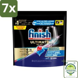 7 x Finish Powerball - Ultimate All in 1 - Vaatwastabletten - Activelift - 15 Capsules - Grootverpakking - Vaatwastabletten - Vaatwassertabletten - Finish Quantum - Activelift - Glans (8017551539493)
