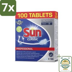 7 x Sun Classic - Pro Formula - Vaatwastabletten - 100 Tabletten - Grootverpakking - Vaatwasmiddel - Vaatwastabletten - Vaatwasmiddel 100 Tabletten - Vaatwasmiddel Met Extra Efficiëntie - Vaatwasmiddel Zonder Voorspoelen (8031172516800)