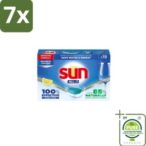 7 x Sun - Vaatwastabletten - All-in-1 Citroen - 19 tabletten - Grootverpakking - Vaatwastabletten Citroen - Vaatwasmiddel Citroen - Reinigingstabletten - Vaatwasmiddel - Vaatwasmiddel Citroen (8130868324405)