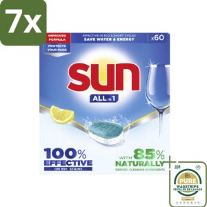 7 x Sun - Vaatwastabletten - All-in-1 Citroen - 60 tabletten - Grootverpakking - Vaatwastabletten - Vaatwasmiddel - Citroen - Reiniging - Vlekken (8088626304667)