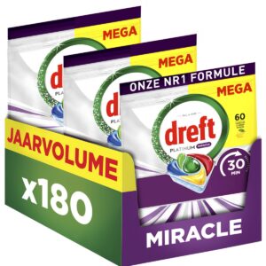 Dreft Platinum Miracle All-In-One - 30 Minute Miracle Vaatwastabletten - Citroen - 3 x 60 stuks (8700216876353)