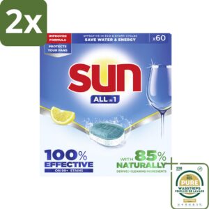 Sun - Vaatwastabletten - All-in-1 Citroen - 60 tabletten - Voordeelverpakking - 2 stuks - Reiniging - Schone vaat (8088626347343)