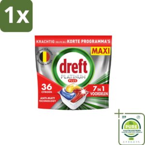 1 x Dreft - Vaatwastabletten - Platinum Plus All-in-One - Citroen - 19 Tabletten - Vaatwastabletten - Anti-dofheid - Glansherstel - Vaatwasser - Vaatwas (8130868309778)