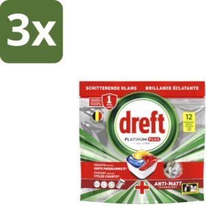 3 x Dreft - Vaatwastabletten - Platinum Plus All-in-One - Lemon - 12 Tabletten - Koffiezetapparaat - Koffiezetapparaat - Koffiezetapparaat (8721418701120)