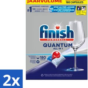 2 x Finish Powerball - Quantum All in 1 - Vaatwastabletten - 180 Tabletten - Vaatwascapsules - Diepe Reiniging - Glans - Vaatwasser - Finish Quantum (8721418017986)