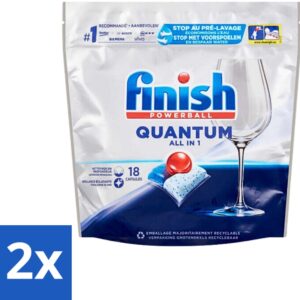 2 x Finish Powerball - Quantum All in 1 - Vaatwastabletten - Stralende Glans - 18 Tabletten - Vaatwastabletten - Vaatwasser - Diepe Reiniging - Glans - All In One (8721418017801)