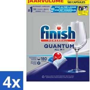 4 x Finish Powerball - Quantum All in 1 - Vaatwastabletten - 180 Tabletten - Vaatwascapsules - Diepe Reiniging - Glans - Vaatwasser - Finish Quantum (8721418029682)