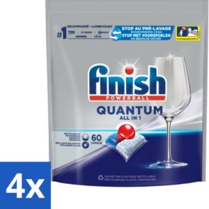 4 x Finish Powerball - Quantum All in 1 - Vaatwastabletten - 60 Capsules - Vaatwastabletten - Vaatwasser - Diepe Reiniging - Glans - Vaatwascapsules (8721418029583)