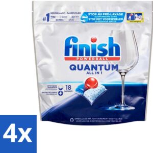 4 x Finish Powerball - Quantum All in 1 - Vaatwastabletten - Stralende Glans - 18 Tabletten - Vaatwastabletten - Vaatwasser - Diepe Reiniging - Glans - All In One (8721418029507)
