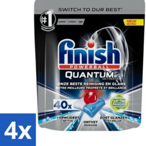 4 x Finish Powerball - Quantum Ultimate - Vaatwastabletten - Ontvetter - 40 stuks per verpakking - Vaatwastabletten - Vaatwassertabletten - Ontvetter - Glans - Reiniging (8721418029521)