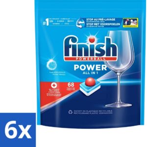 6 x Finish Powerball - Power All in 1 - Vaatwastabletten - Reiniging & Glans - 68 Tabletten - Vaatwastabletten - Vaatwassertabletten - Diepe Reiniging - Vlekken Verwijderen - Glanzend Resultaat (8721418041318)