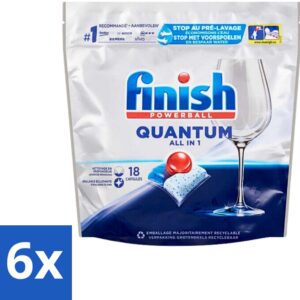 6 x Finish Powerball - Quantum All in 1 - Vaatwastabletten - Stralende Glans - 18 Tabletten - Vaatwastabletten - Vaatwasser - Diepe Reiniging - Glans - All In One (8721418041202)