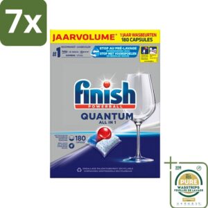 7 x Finish Powerball - Quantum All in 1 - Vaatwastabletten - 180 Tabletten - Grootverpakking - Vaatwasmiddel - Vaatwastabletten - Reinigingsmiddel - Glans - Vaatwastablet (8027301920068)