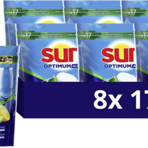 Sun - Vaatwascapsules - Optimum - All-in-1 - Citroen - 100% oplosbaar tabletfolie - 144 Vaatwastabletten - Voordeelverpakking (8720181376375)