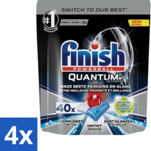 4 x Finish Powerball - Quantum Ultimate - Vaatwastabletten - Ontvetter - 40 Tabletten - Vaatwastabletten - Afwasmiddel - Ontvetter - Vaatwasser - Schoonmaak (8721418029538)