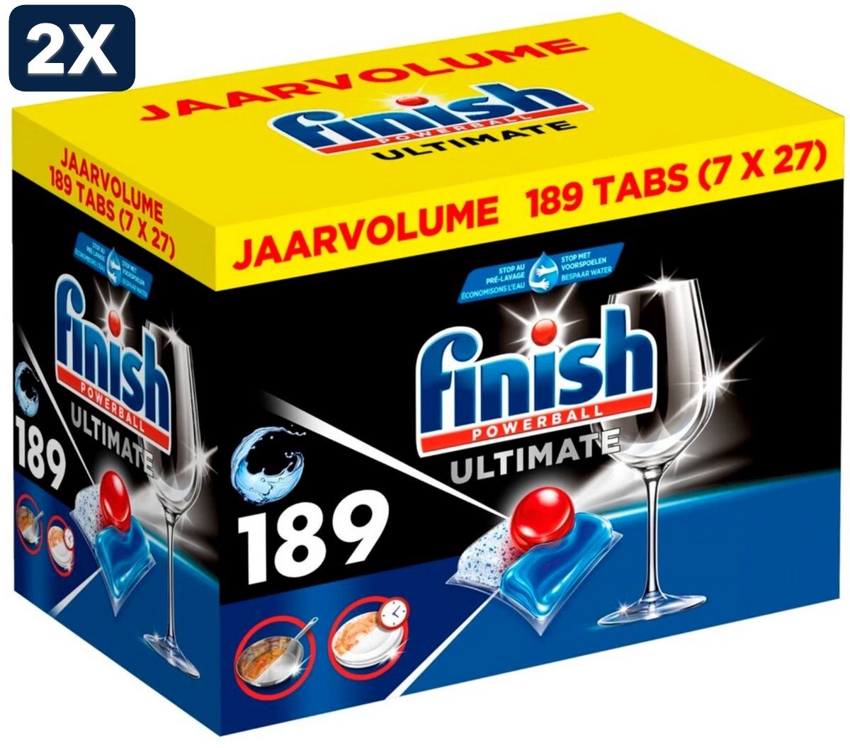 2 x Finish Ultimate All In One Regular Powerball Ultimate - Vaatwastabletten 189 stuks (6156256267224)