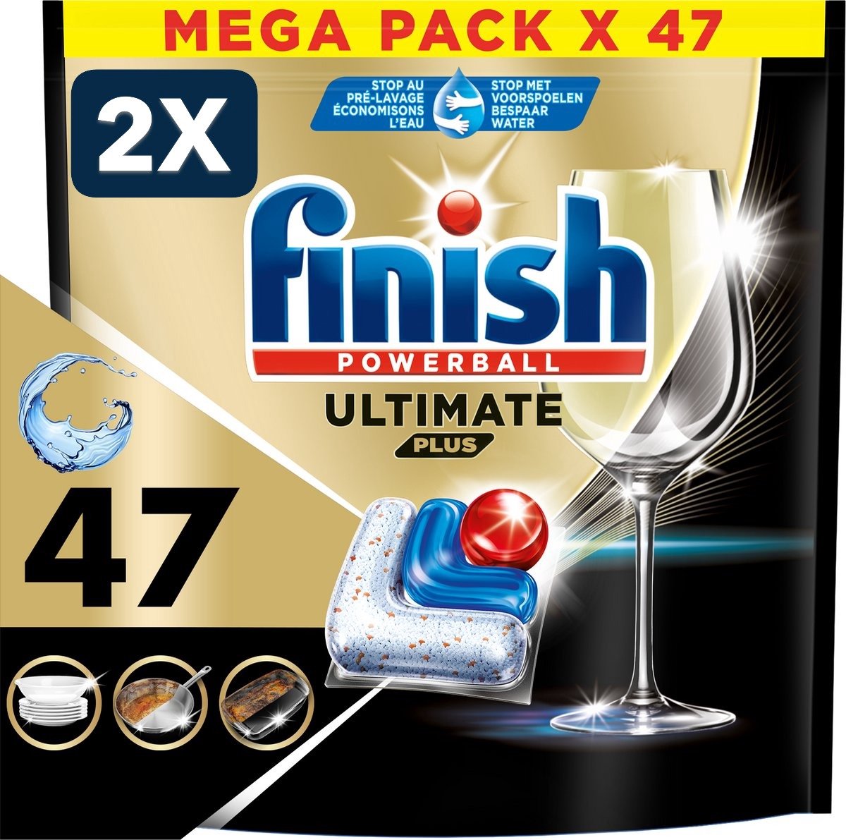 2 x Finish Ultimate Plus All in One regular vaatwastabletten - 47 capsules (6156255920915)