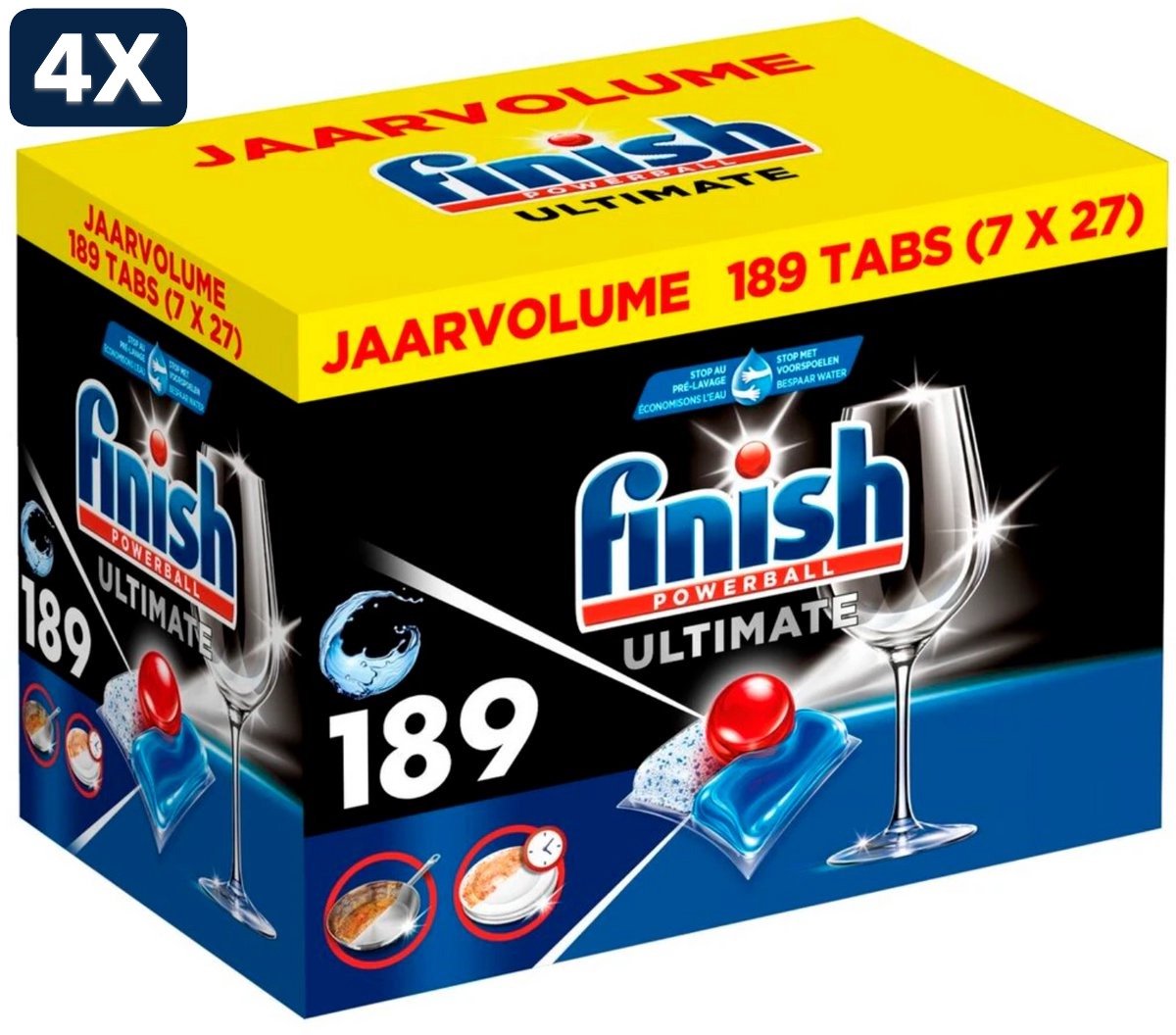 4 x Finish Ultimate All In One Regular Powerball Ultimate - Vaatwastabletten 189 stuks (6156256260201)
