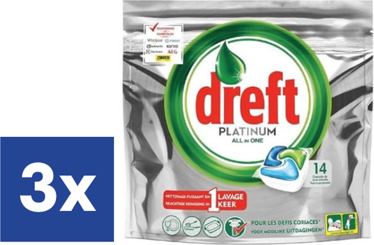 Dreft All in One Platinum Vaatwastabletten - 3 x 14 stuks (6017445316362)
