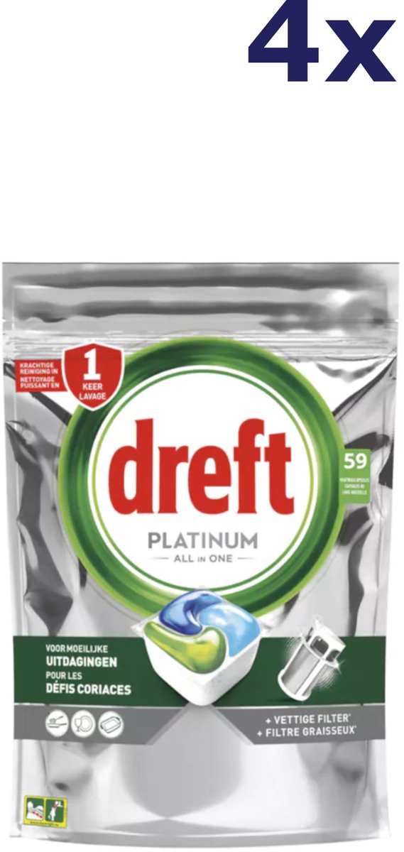 Dreft Platinum All in One Vaatwastabletten Original - 4 x 59 tabs (8006540809068)