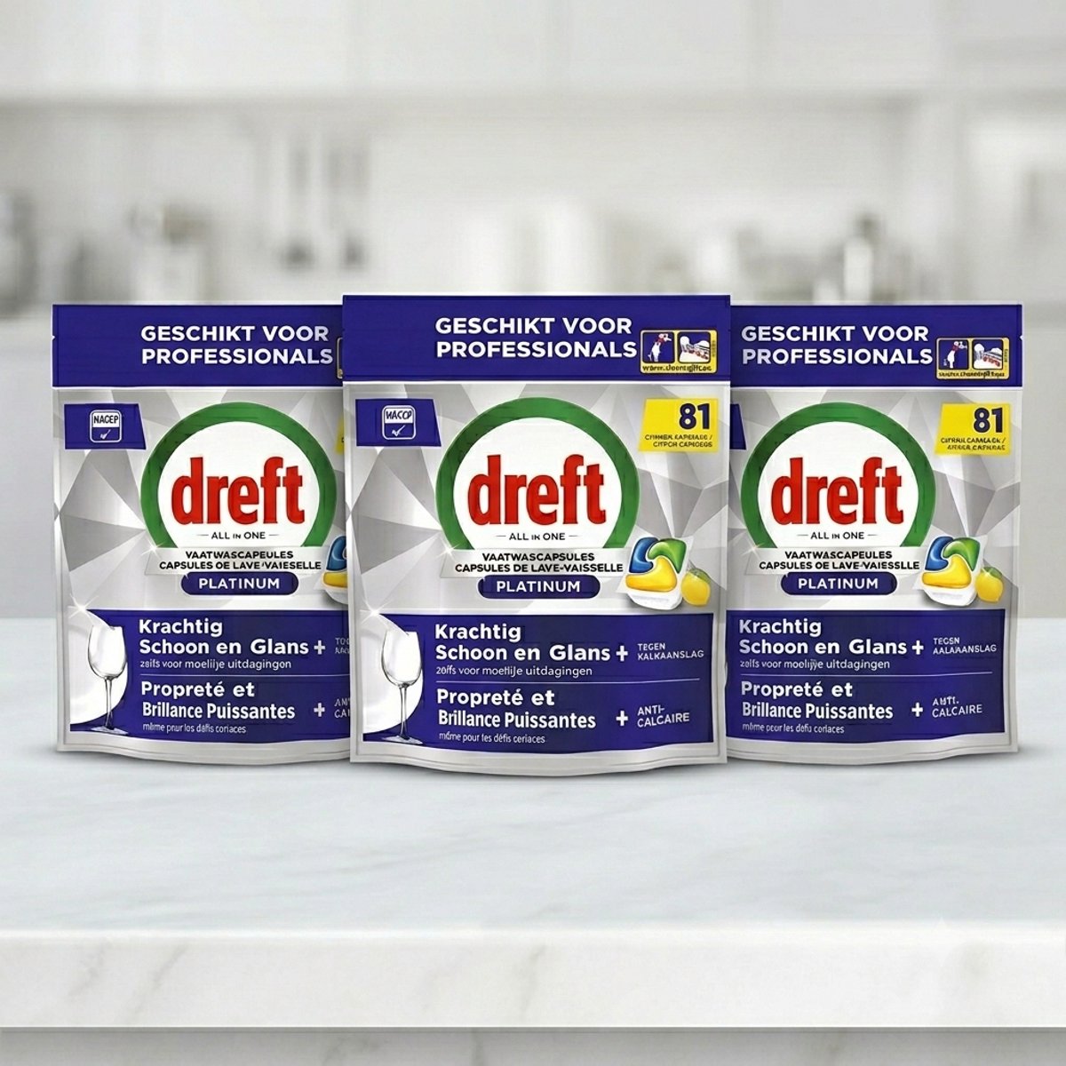Dreft Platinum Lemon All-in One Vaatwastabletten - 243 Tabs (3x81) - Voordeelverpakking (8006530195775)