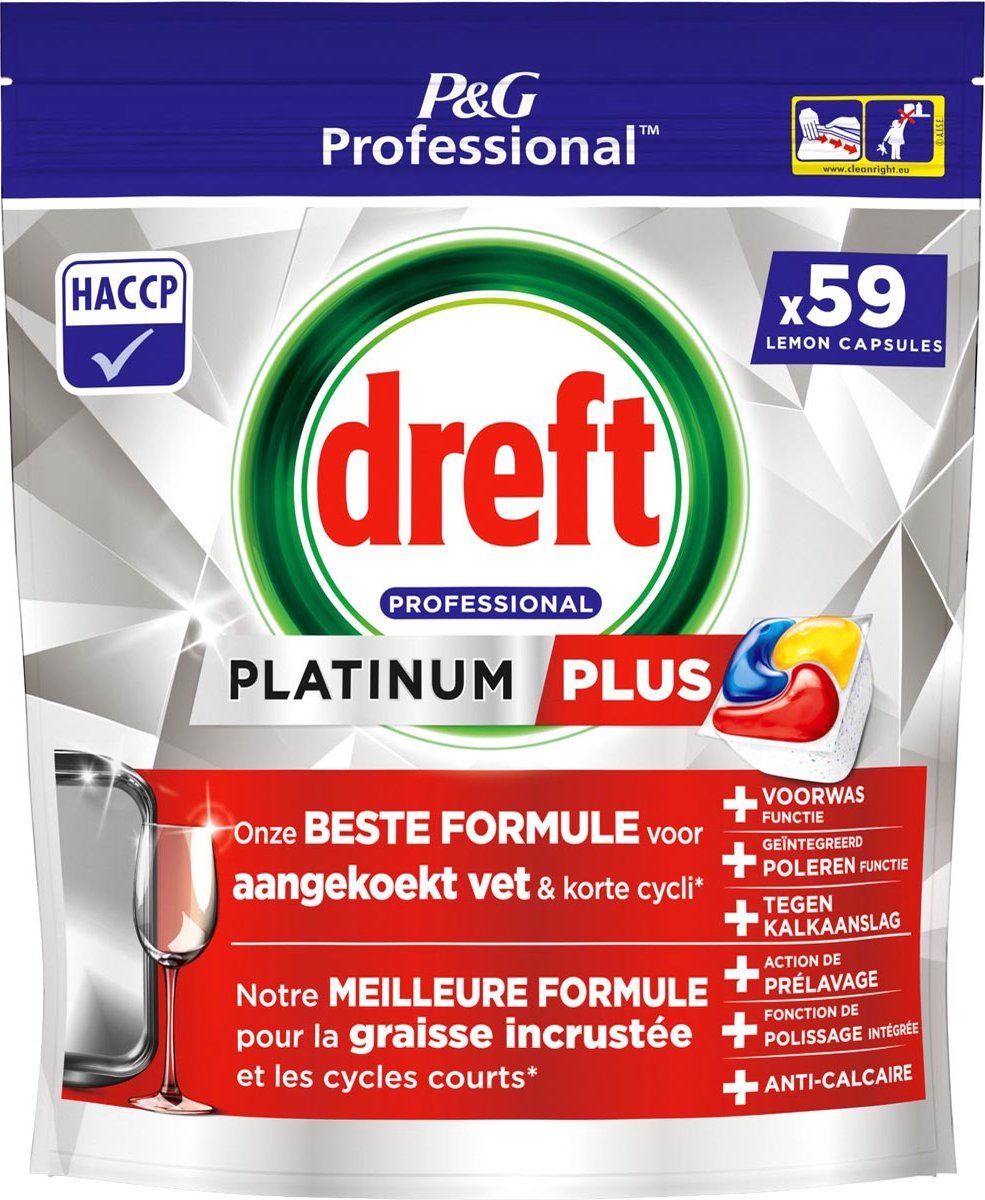 Dreft Platinum Plus Lemon All in 1 Vaatwastabletten - 59 tabs (8700216352833)