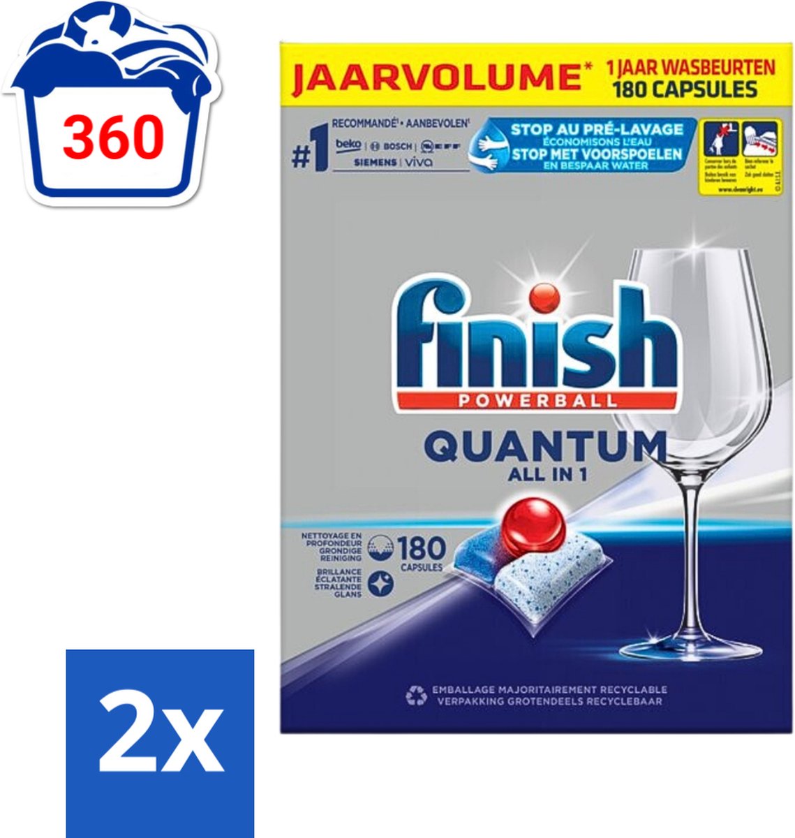 Finish Powerball - Quantum All in 1 - Vaatwastabletten - 180 Tabletten - Voordeelverpakking - 2 stuks (8002226736741)