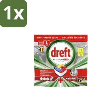 1 x Dreft - Vaatwastabletten - Platinum Plus All-in-One - Lemon - 12 Tabletten - Vaatwasmiddelen - Vaatwastabletten - Anti-dofheid - Vaatwasmiddelen Lemon - Vaatwasmiddelen Anti-matt (8721418697515)