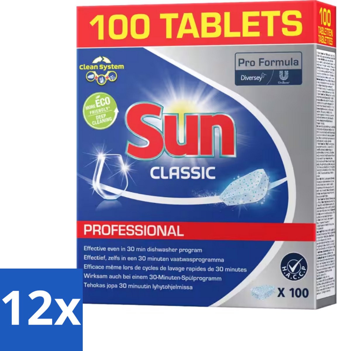 12 x Sun - Classic Professional - Vaatwastabletten - 100 Tabletten - Vaatwasmachine - Vaatwastabletten - Vaat Reinigen - Vaatwasmiddel - Vaatwasmachine Tablet (8721418201002)