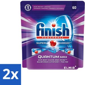 2 x Finish Powerball - Quantum MAX - Vaatwastabletten - Reiniging & Glans - 60 Tabletten - Vaatwastabletten - Vaatwasser Tabletten - Anti-kalk - Kalkaanslag - Vaatwasser Reiniging (8721418017900)