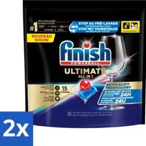2 x Finish Powerball - Ultimate All in 1 - Vaatwastabletten - Activelift - 15 Capsules - Vaatwastabletten - Vaatwassertabletten - Finish Quantum - Activelift - Glans (8721418017818)