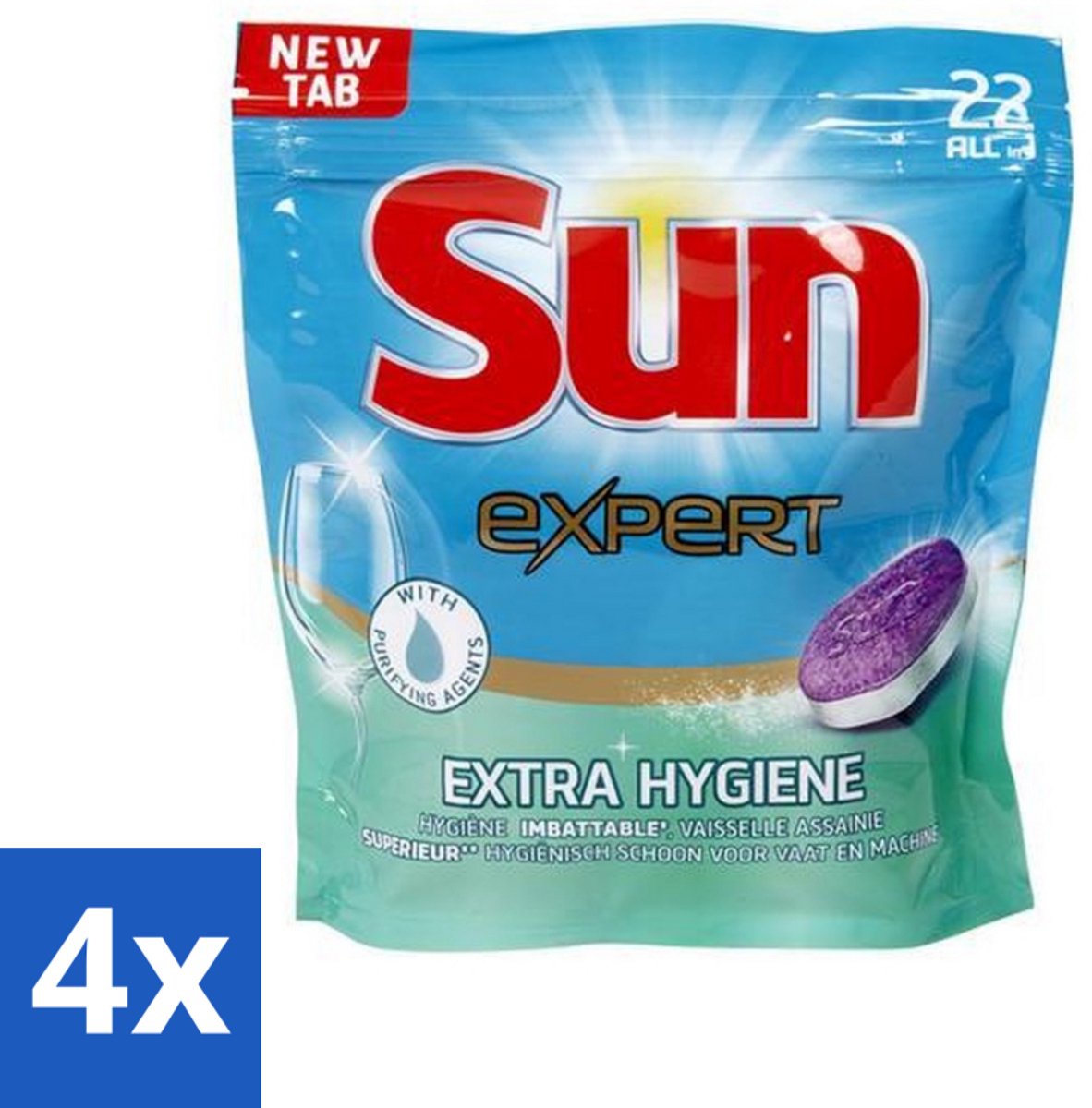 4 x Sun Expert - Extra Hygiëne - Vaatwastabletten - 22 Tabletten - Vaatwastabletten - Vaatwasser - Reiniging - Hygiëne - Kalkvrij (8721418033146)