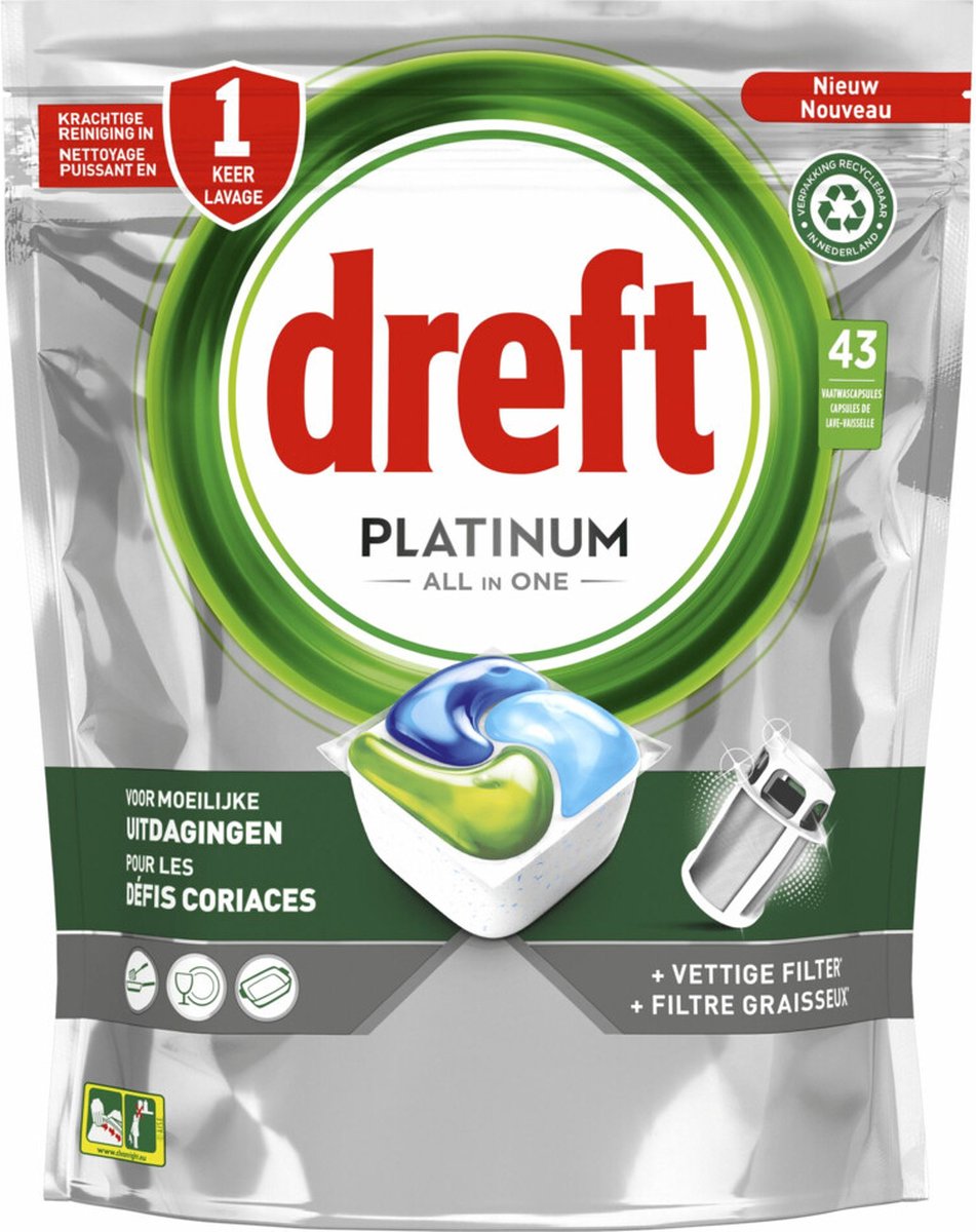 4x Dreft Platinum All In One Vaatwastabletten Regular 43 stuks (8006540809105)