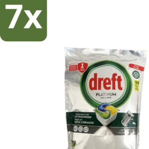 7 x Dreft - Vaatwastabletten - All-in-One Platinum - Lemon - 59 Tabletten - Vaatwastabletten - Vaatwasser - Vetverwijderen - Glasbescherming - Citroengeur (8721418704701)