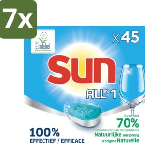 7 x Sun All-in One - Ecolabel - Vaatwastabletten - 45 Tabletten - Vaatwastabletten - Ecolabel - Vaatwasser - Milieuvriendelijk - Vaatwassen (8721418833111)