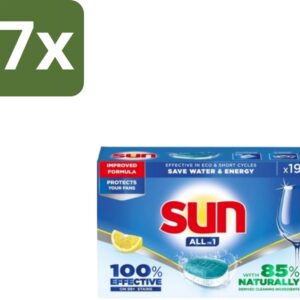7 x Sun - Vaatwastabletten - All-in-1 Citroen - 19 tabletten - Vaatwastabletten - Citroen - Reiniging - Schone Vaat - Glans (8721418706552)