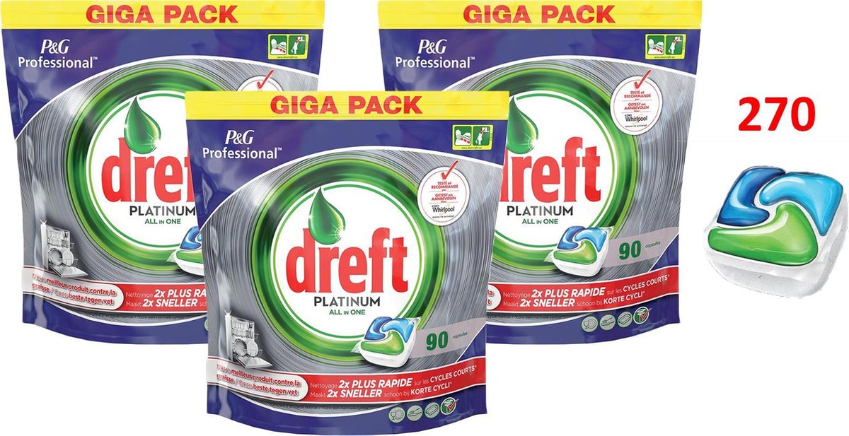 Dreft - Platinum - All in One - Vaatwastabletten - Regular - 270 stuks (8001090186232)